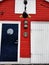 Close up of a building in the port in Larvik, Norway. Norwegian wooden house.