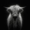 Close up of a bull head. Highland calf in black and white High resolution image.