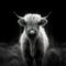 Close up of a bull head. Highland calf in black and white High resolution image.