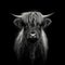 Close up of a bull head. Highland calf in black and white High resolution image.