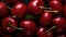 Close up of a bunch of bright red cherries Generative AI