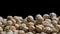 Close up of a bunch of chickpeas on a black background, dry chickpeas  abstract background. slider movement