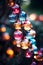 Close up of bunch of christmas lights on pole. Generative AI