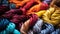 A close up of a bunch of different colored yarns, AI