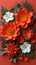 A close up of a bunch of flowers on top of red background, AI