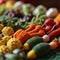 A close up of a bunch of knitted vegetables on top of each other, AI