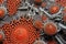 A close up of a bunch of orange and black cells, AI