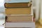 Close up of a bunch of paper books, novels. Concept education an