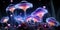 A close up of a bunch of purple mushrooms. Generative AI image.