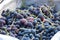 Close up bunch of ripe grape on market stall.