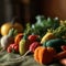 A close up of a bunch of vegetables that are knitted, AI