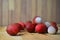 Close up bunches of Lychees fruit on wooden table background