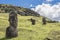 Close-up of a buried moai on the Rano Raraku hill