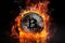 Close-up of burning bitcoin. symbolizing major financial losses and economic downturn