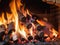 A close-up of a burning fireplace with logs and embers, Generated AI