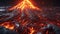 close-up of a burning lava fire, oozing out of the ground and slowly flowing downhill ai created