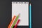 Close-up of business note paper. Template for blank note paper with colorful pencil for text and note.