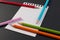 Close-up of business note paper. Template for blank note paper with colorful pencil for text and note.