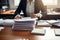 Close-Up of business Woman Organizing Documents, signing contracts