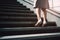 Close-Up of Business Woman\\\'s Feet Climbing Stairs to Achieve Goals. created with Generative AI