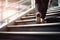 Close-Up of Business Woman\\\'s Feet Climbing Stairs to Achieve Goals. created with Generative AI