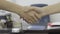 Close up for business women, partners handshaking on office furniture background. Close up for women elegant handshake