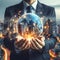 Close up of businessman holding Earth planet in his hands. 3D rendering