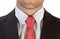 Close-up of businessman neck with red tie