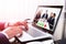 Close-up Of A Businessperson`s Hand Video Conferencing On Laptop