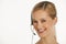 Close up of businesswoman with headset on