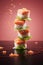 Close-Up of California Sushi Flying Levitation in the Air. Generative ai