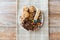 Close up of candies, chocolate, muesli and cookies