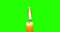 Close-up of candle burn with glow flame fire sparkle on chroma key green screen background, with copy space for text, holiday