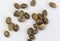 Close up cannabis seeds on white background. hemp seeds for planting agriculture herbal medicine, marijuana seed.Top view