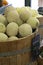 Close-up of Cantaloupe melons on display for sale in market