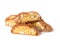 Close up on the cantucci or cantuccini on white background. Cantuccini are typical Tuscan dry biscuits, made with flour, eggs,