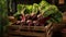 Close up capturing the intricate details of beets in a rustic basket