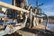 Close-up of a car-based drilling rig at a construction site. Drilling deep wells for mining.. Working process of drilling a well