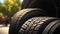 Close-up of car tires on blurred background