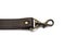 Close up of carabiner and leather handle for bags, baskets and wallets on white background. Brown strap or shoulder strap with