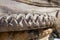 Close up of carved column in Delphi, Greece