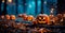 Close-up of carved pumpkins for Halloween, Feast of the Dead, Scary Night - AI generated image