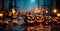 Close-up of carved pumpkins for Halloween, Feast of the Dead, Scary Night - AI generated image