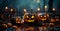 Close-up of carved pumpkins for Halloween, Feast of the Dead, Scary Night - AI generated image