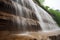 close-up of cascading waterfalls, with droplets falling in slow motion