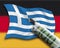 Close up of cash injection on greek flag against german flag