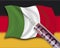 Close up of cash injection on italian flag against german flag