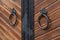 Close-up of cast-iron knocker on gates