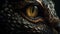 a close up of a cat\\\'s eye with yellow eyeshadow and a black back ground with a white spot in the middle of the eye