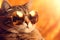 A close up cat wearing sunglasses They are cool glasses that create fashion